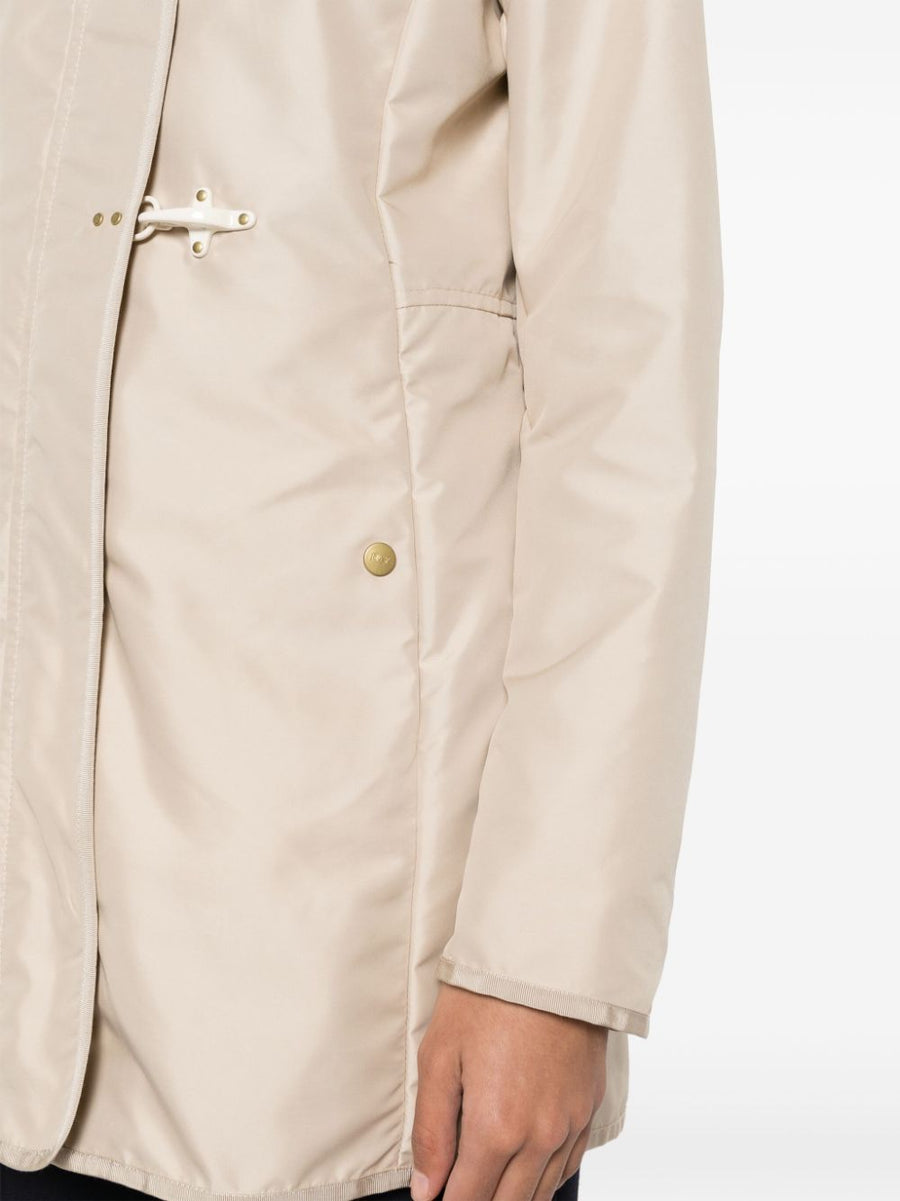 Fay Virginia Coat Overcoat For Women Water Repellent Beige With Stand Up Collar And Grosgrain Trim