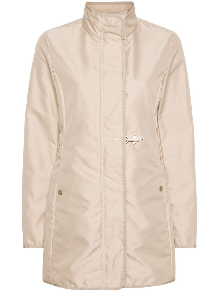 Fay Virginia Coat Overcoat For Women Water Repellent Beige With Stand Up Collar And Grosgrain Trim