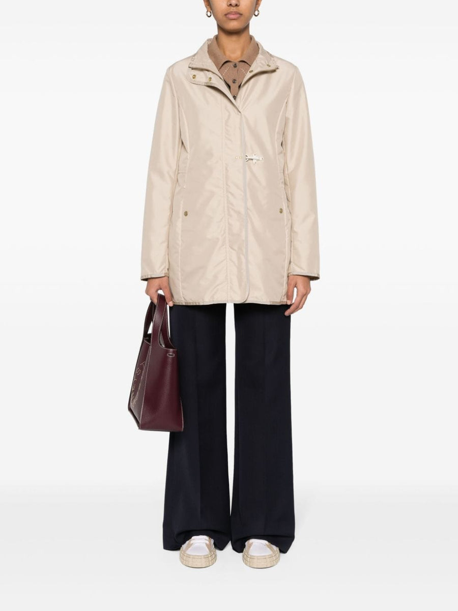 Fay Virginia Coat Overcoat For Women Water Repellent Beige With Stand Up Collar And Grosgrain Trim