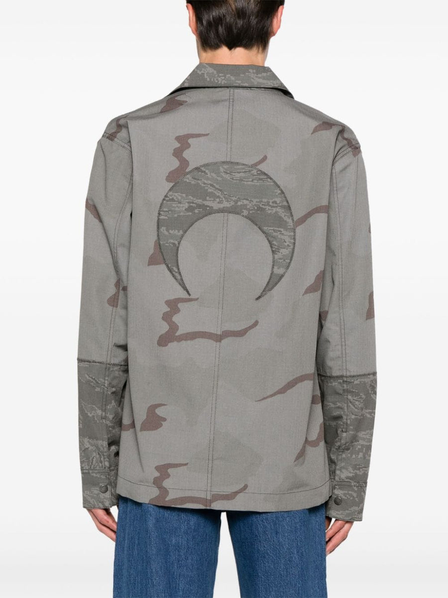 Marine Serre Rispstop Shirt Jacket Durable Ripstop Grey Camouflage For Men Versatile Layering Essential