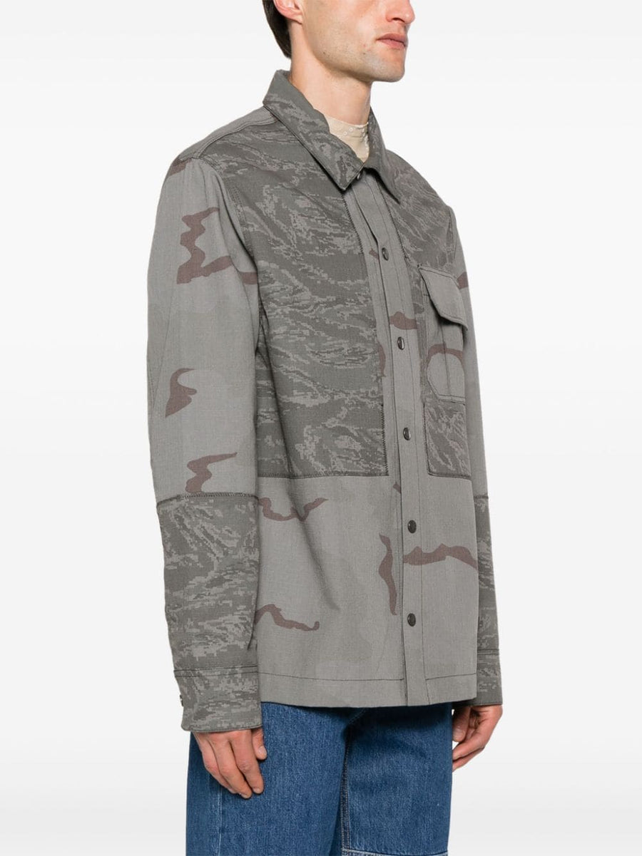 Marine Serre Rispstop Shirt Jacket Durable Ripstop Grey Camouflage For Men Versatile Layering Essential
