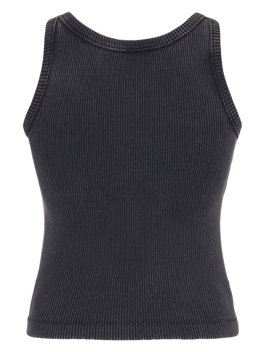 Alessandra Rich Luxury Logo Ribbed Cotton Tank Top For Women Applique Logo Round Neck Sleeveless