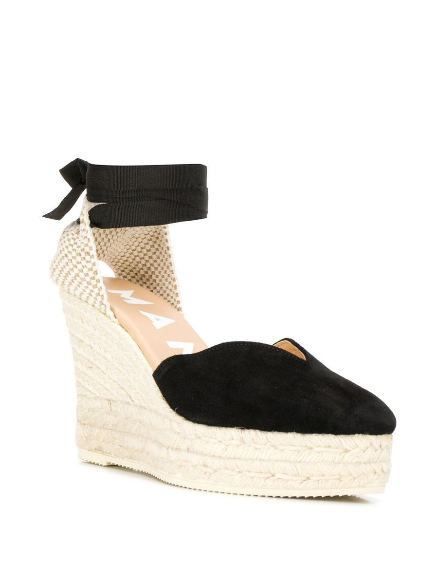 Manebí Hamptons Suede Heart Shaped Wedge Espadrilles For Women With Wrap Tie Ankle