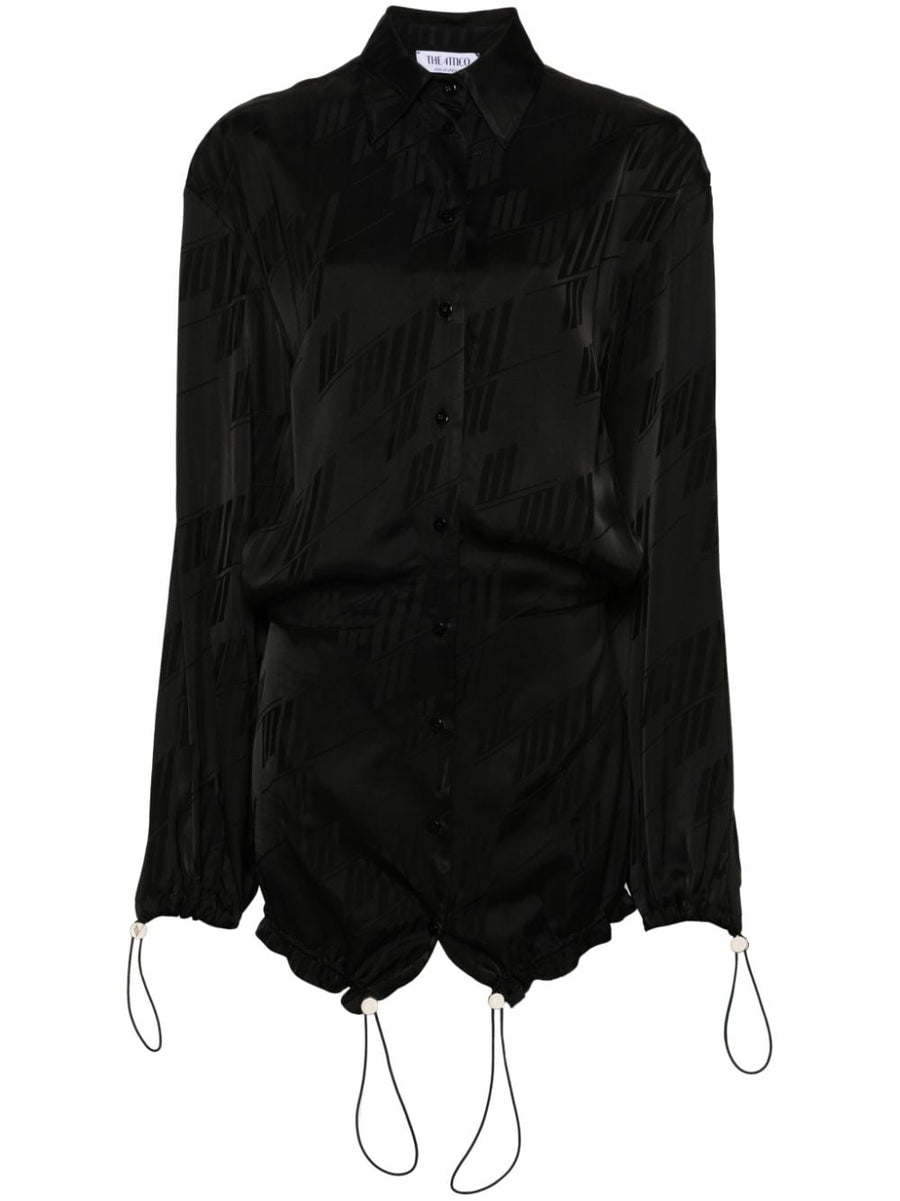 The Attico Logo Mini Dress Black Satin With Jacquard Pattern For Women Elegant Evening Wear