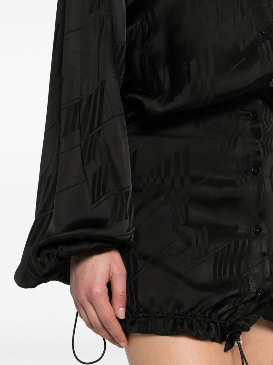The Attico Logo Mini Dress Black Satin With Jacquard Pattern For Women Elegant Evening Wear