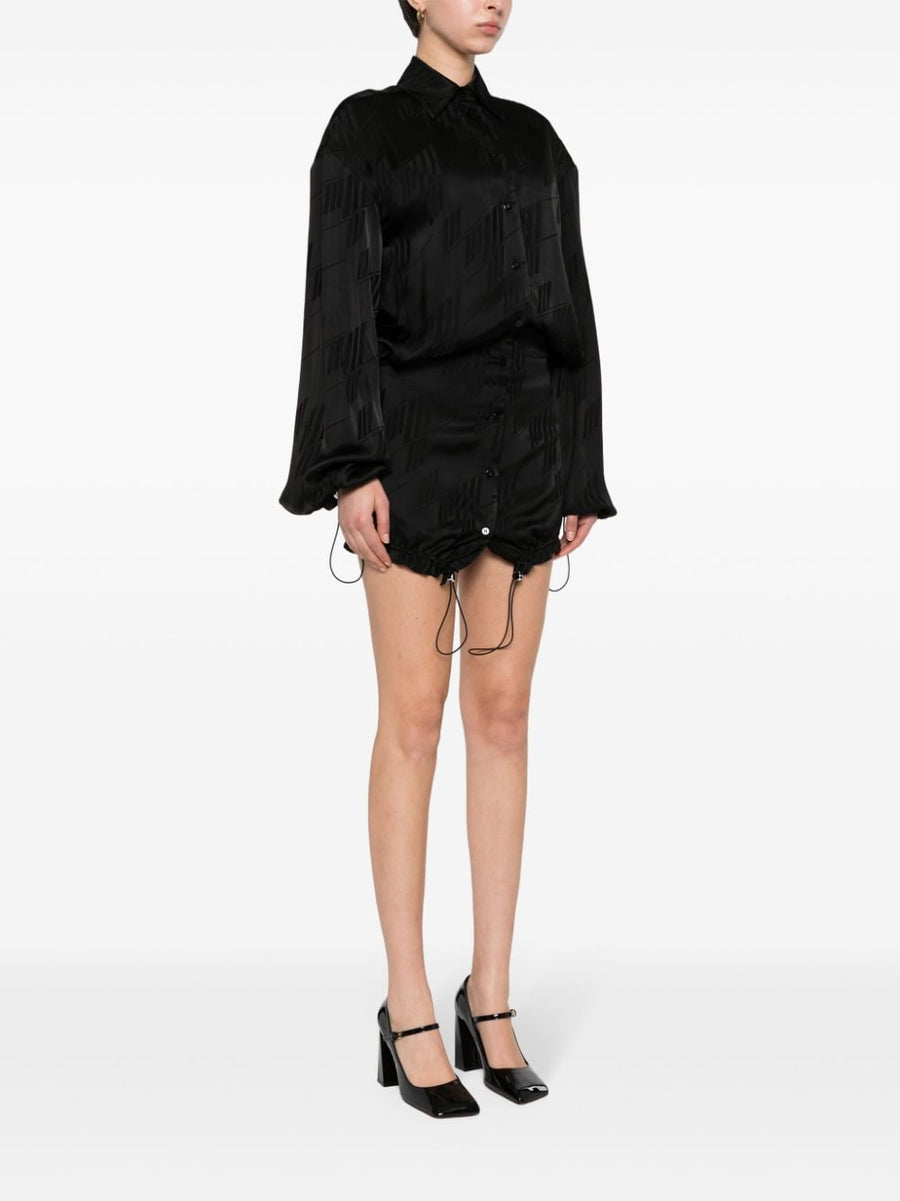 The Attico Logo Mini Dress Black Satin With Jacquard Pattern For Women Elegant Evening Wear