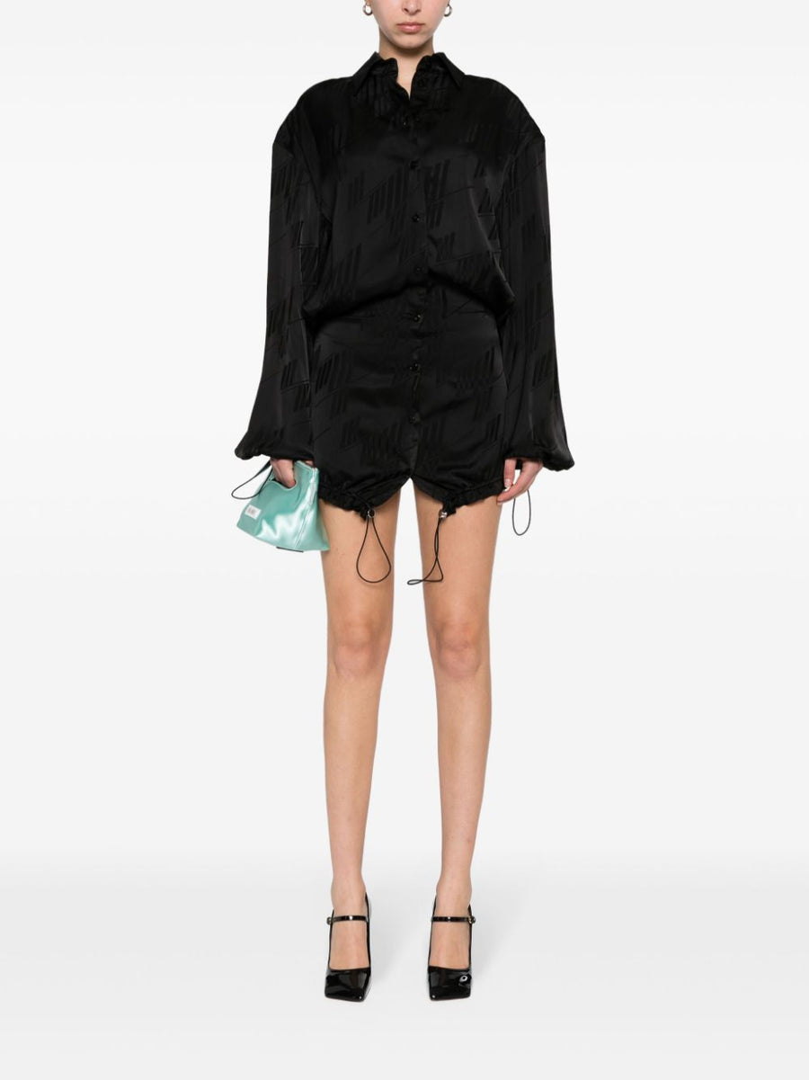 The Attico Logo Mini Dress Black Satin With Jacquard Pattern For Women Elegant Evening Wear