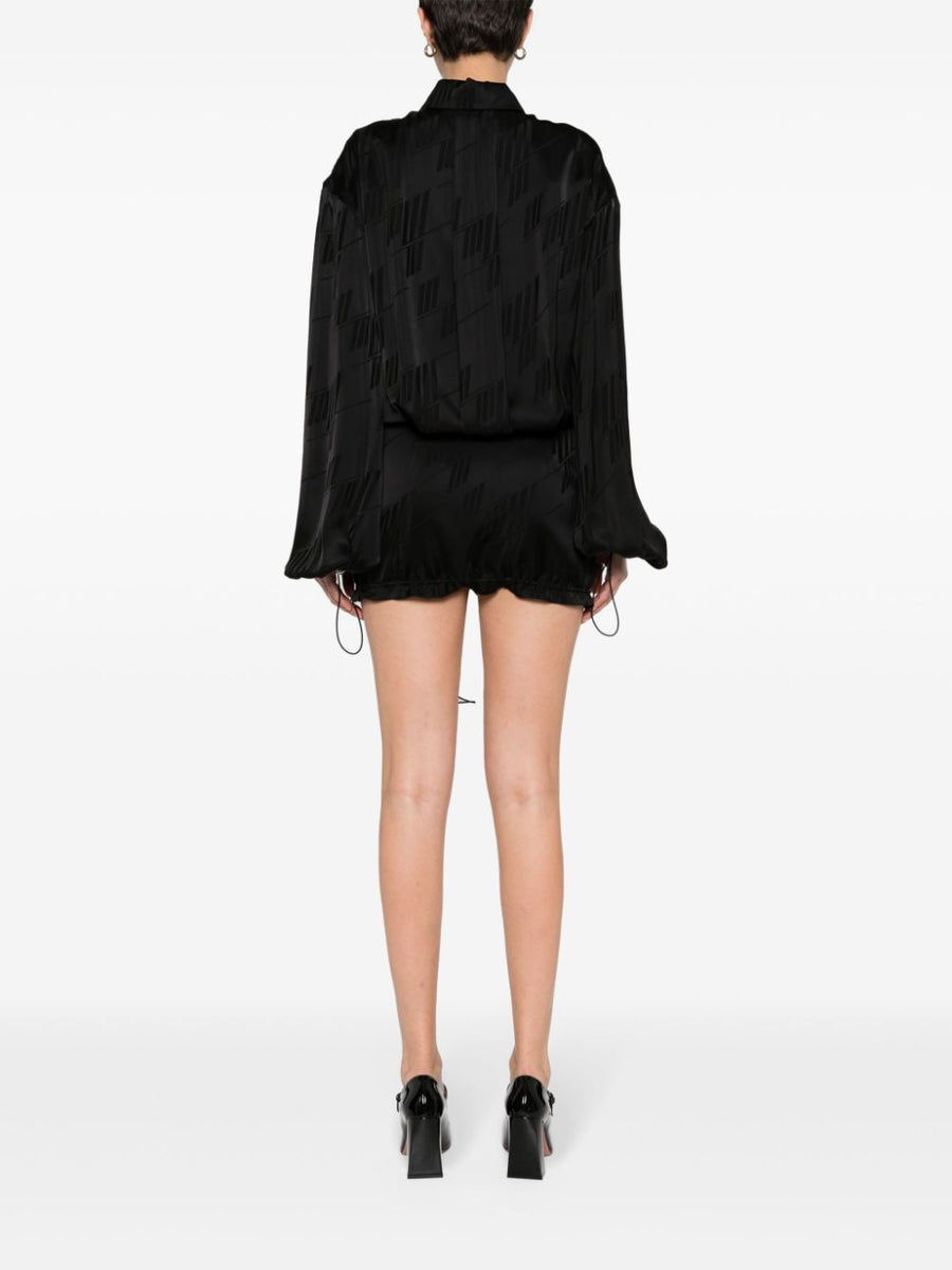 The Attico Logo Mini Dress Black Satin With Jacquard Pattern For Women Elegant Evening Wear
