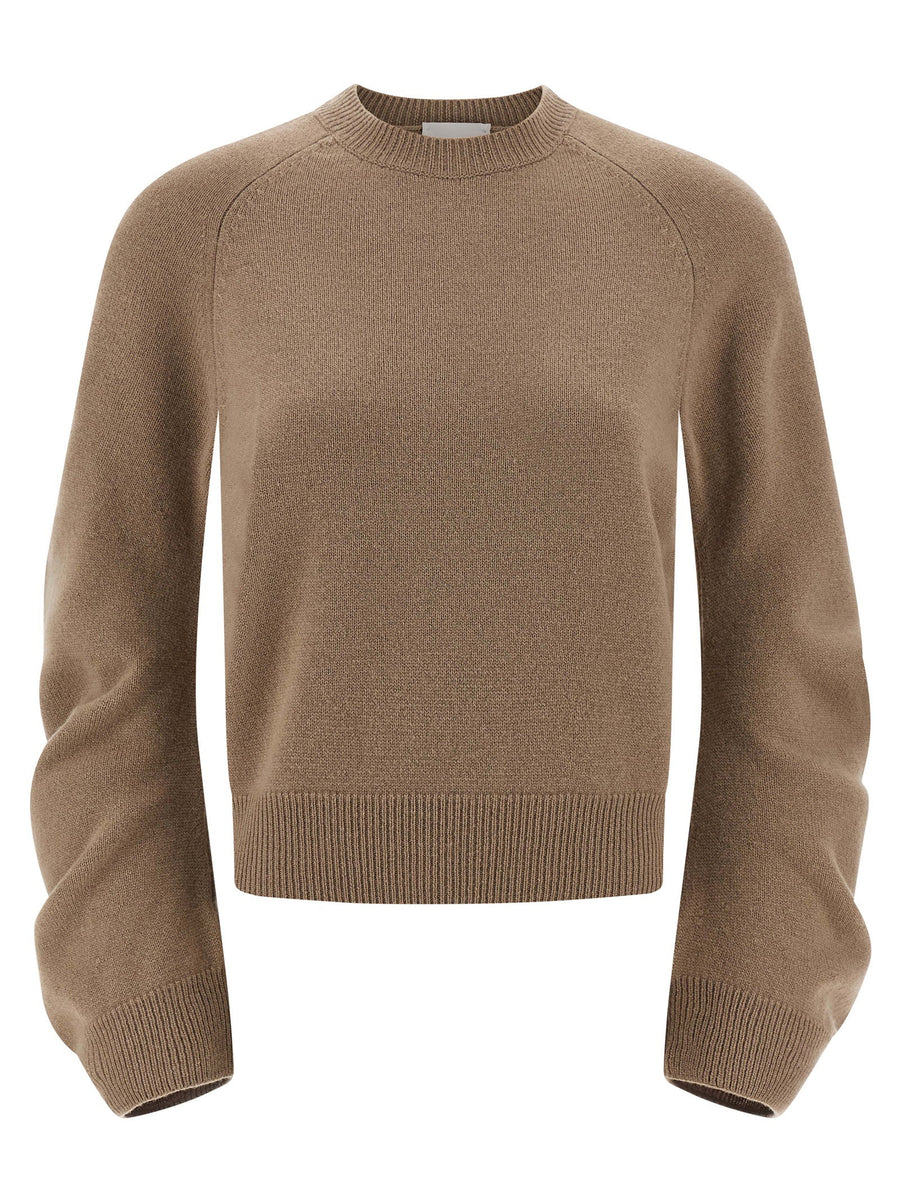Nude Virgin Wool Curved Sleeve Sweater For Women Premium Warmth And Refined Silhouette