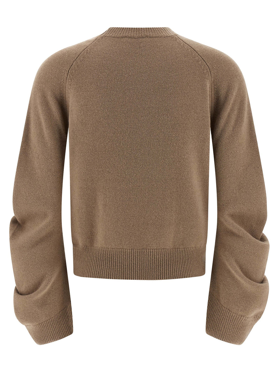 Nude Virgin Wool Curved Sleeve Sweater For Women Premium Warmth And Refined Silhouette