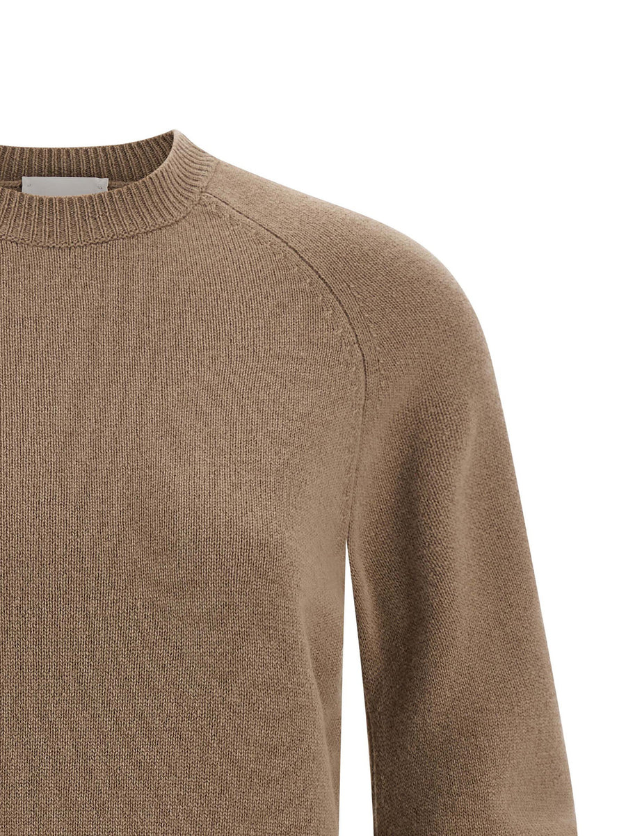 Nude Virgin Wool Curved Sleeve Sweater For Women Premium Warmth And Refined Silhouette