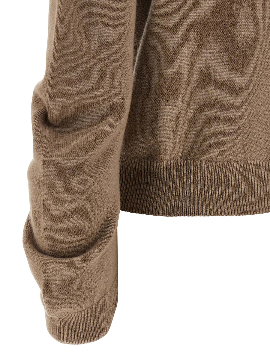 Nude Virgin Wool Curved Sleeve Sweater For Women Premium Warmth And Refined Silhouette