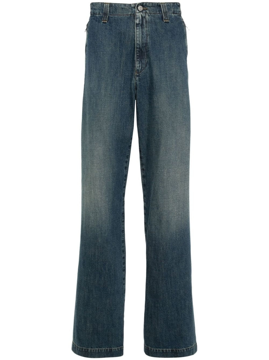 MM6 Maison Margiela Straight Denim Jeans For Men Navy Indigo Mid Rise Wide Leg Comfort