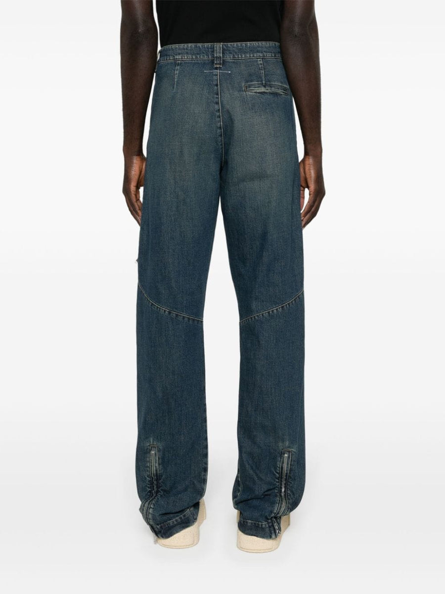 MM6 Maison Margiela Straight Denim Jeans For Men Navy Indigo Mid Rise Wide Leg Comfort