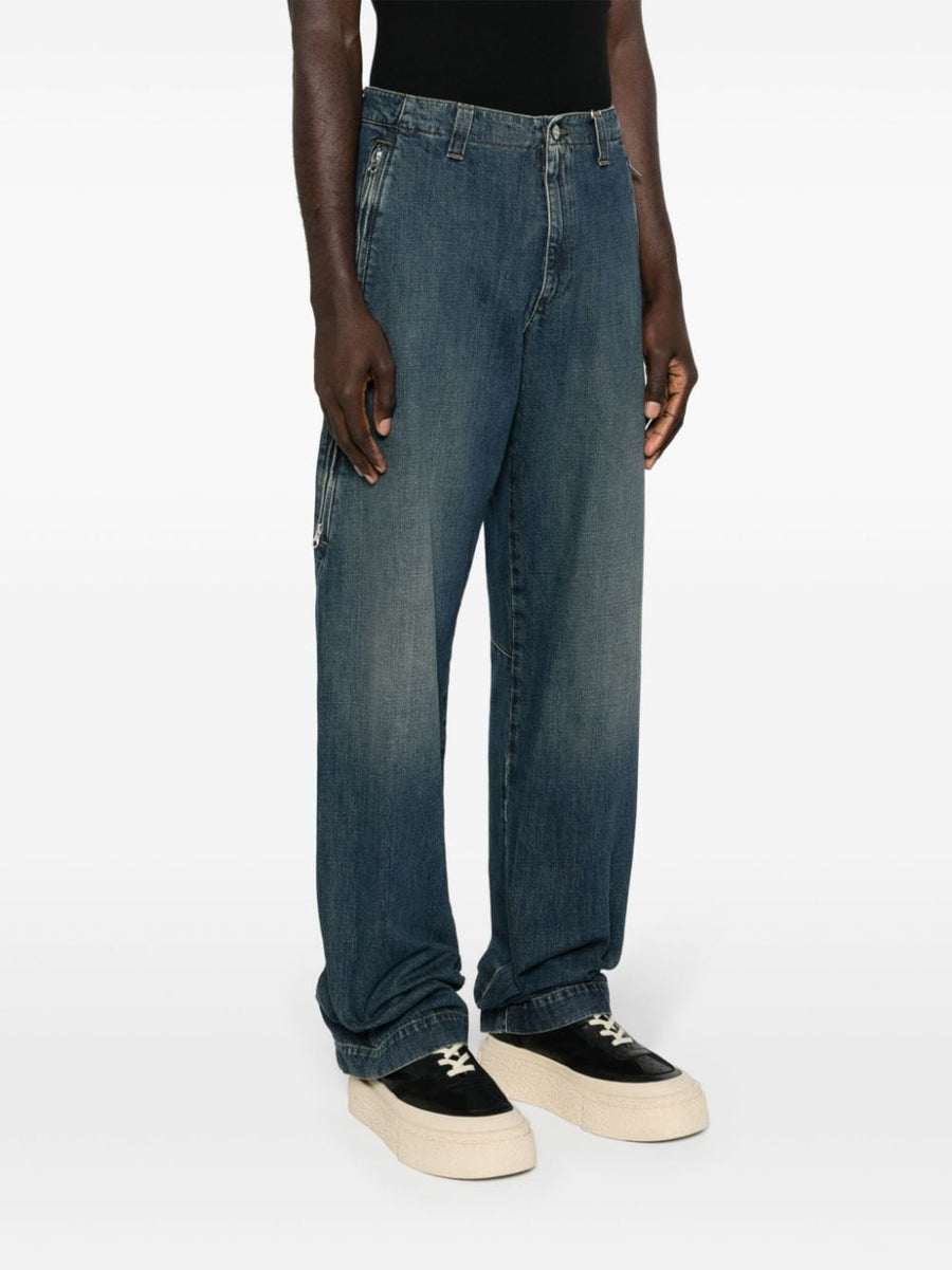 MM6 Maison Margiela Straight Denim Jeans For Men Navy Indigo Mid Rise Wide Leg Comfort