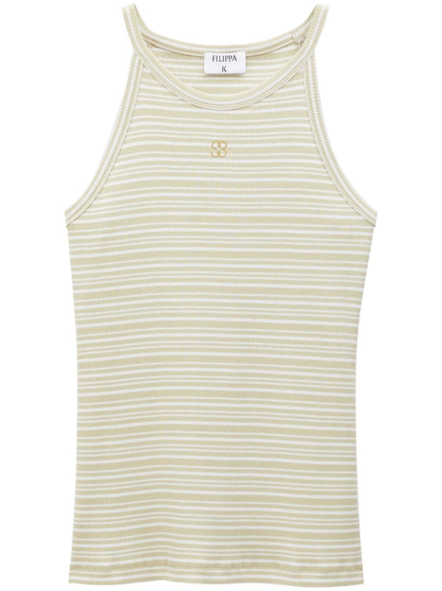 Filippa K Conscious Striped Tank Top For Women Halterneck Racerback Organic Cotton Beige