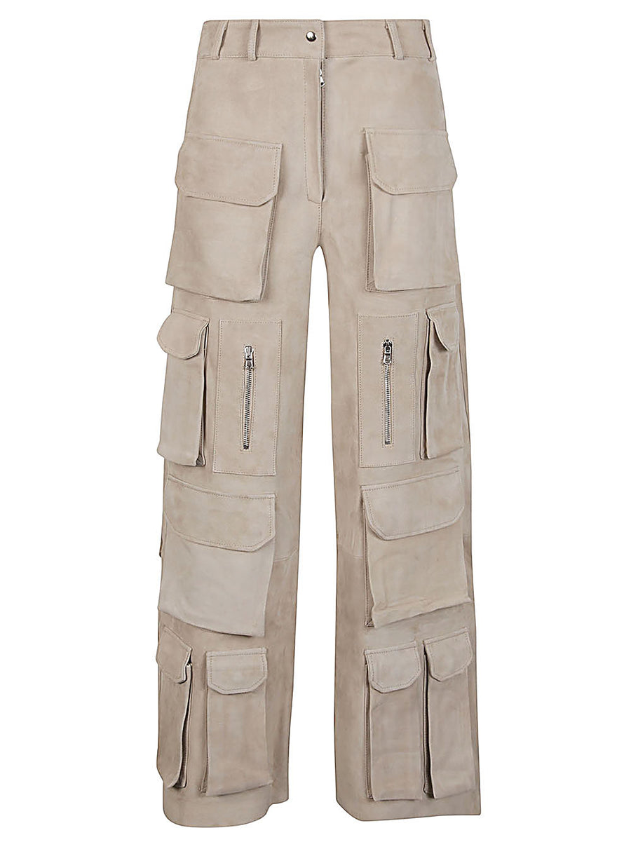 Fermas.Club Beige Suede Cargo Trousers For Women With Cargo Detailing And Secure Zip Closure