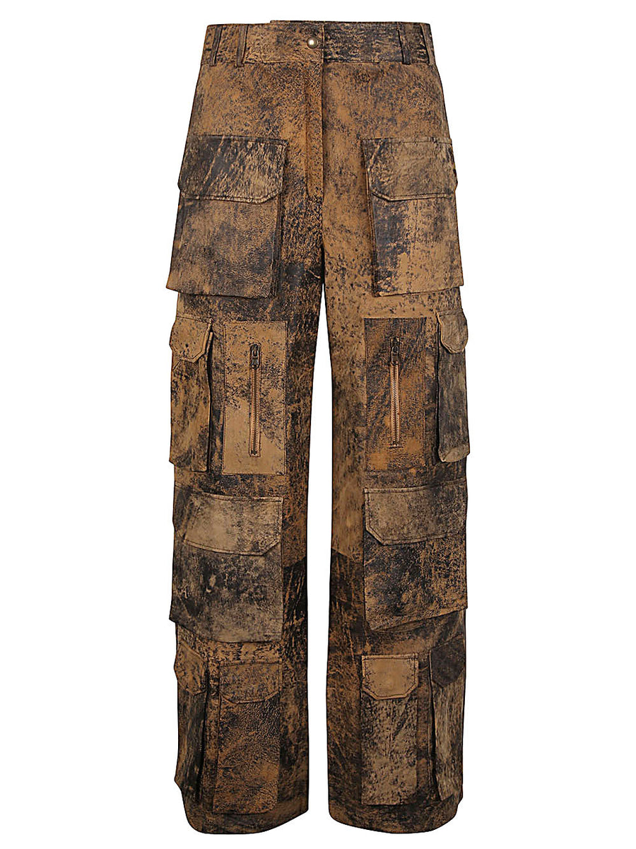 Fermas.Club Leather Cargo Trousers For Women Camouflage Leather With Silk Lining Premium Versatile