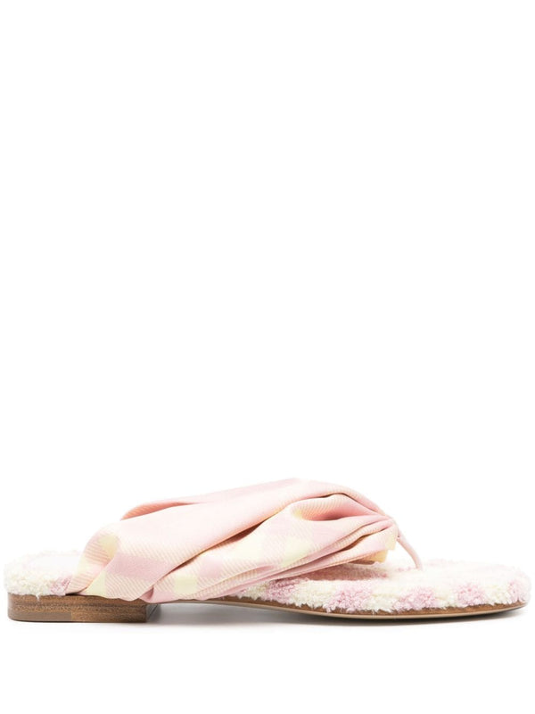 Burberry Check Thong Sandals For Women Luxury Calf Leather Satin Straps Open Toe