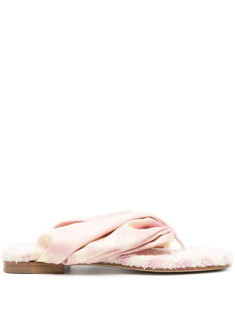 Burberry Check Thong Sandals For Women Luxury Calf Leather Satin Straps Open Toe