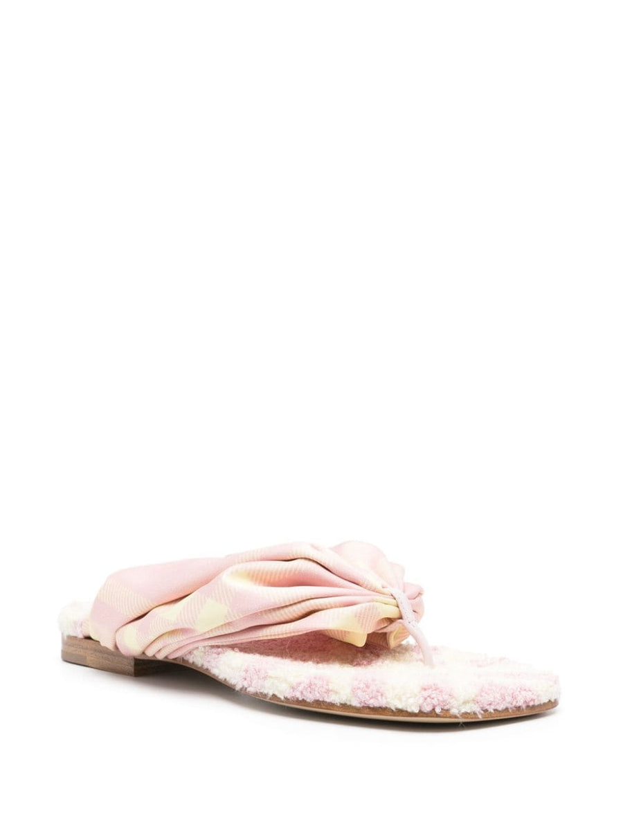 Burberry Check Thong Sandals For Women Luxury Calf Leather Satin Straps Open Toe