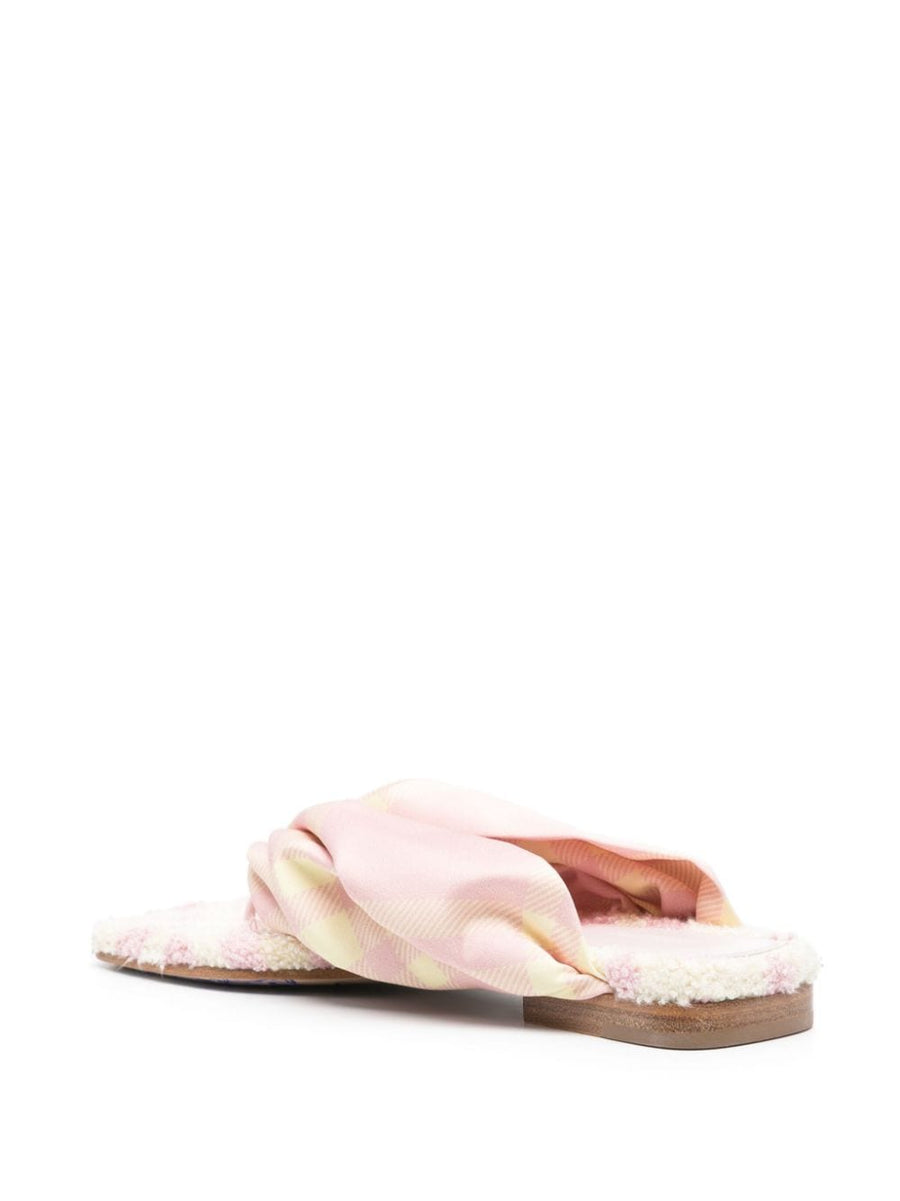 Burberry Check Thong Sandals For Women Luxury Calf Leather Satin Straps Open Toe