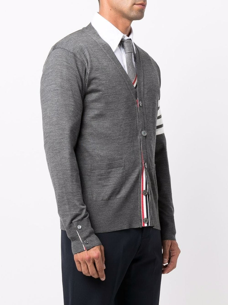 Thom Browne 4Bar Merino Cardigan For Men Premium Luxury Knit With Front Button Details