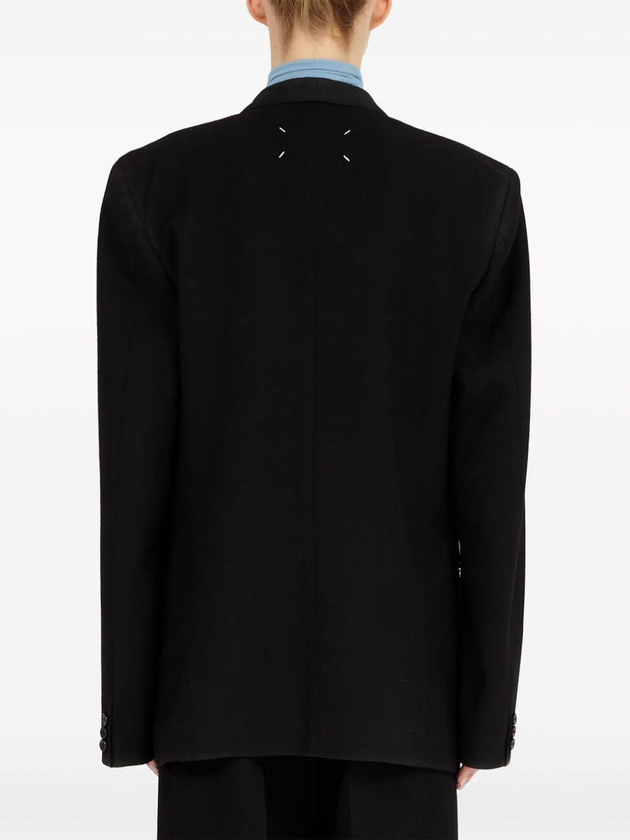 Maison Margiela Luxurious Wool Blazer For Women With Four Stitch Detail And Satin Trim Shawl Collar