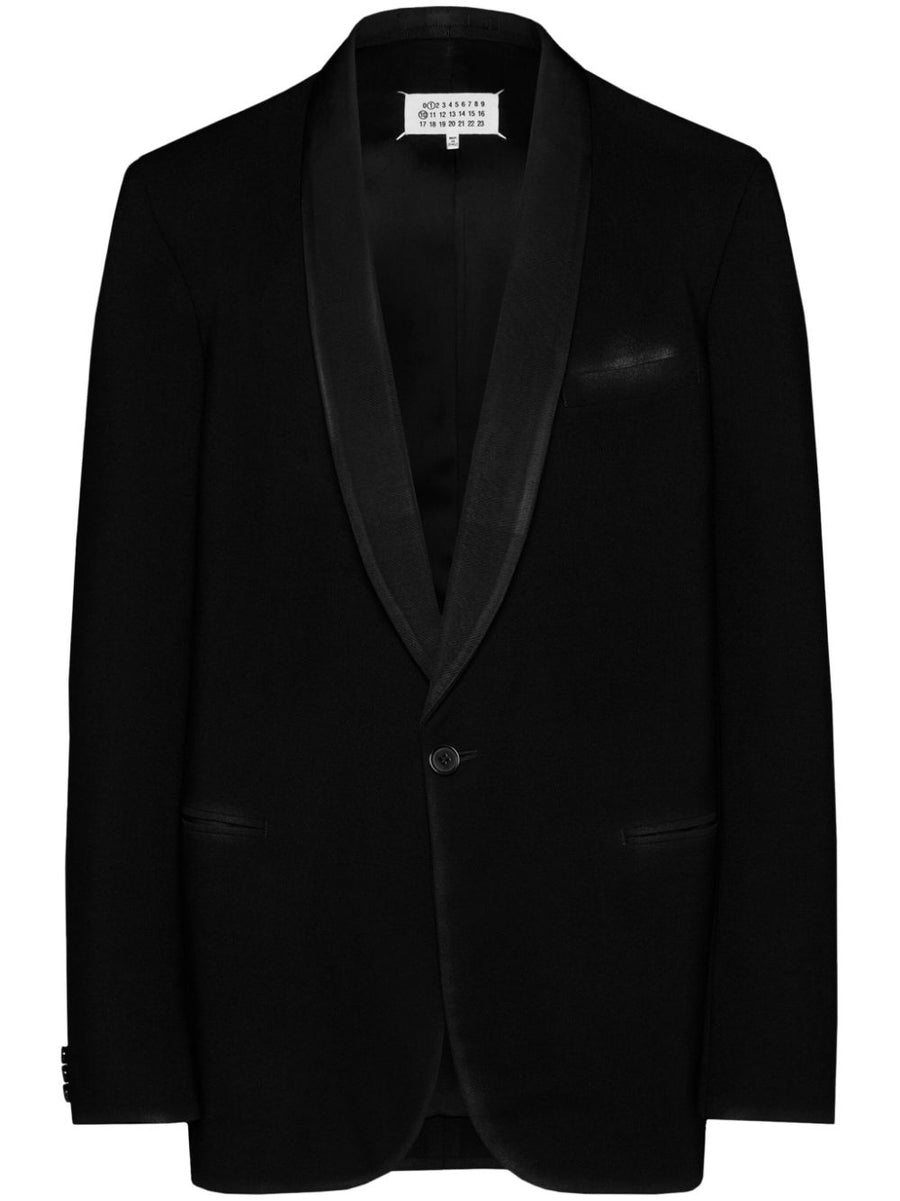 Maison Margiela Luxurious Wool Blazer For Women With Four Stitch Detail And Satin Trim Shawl Collar