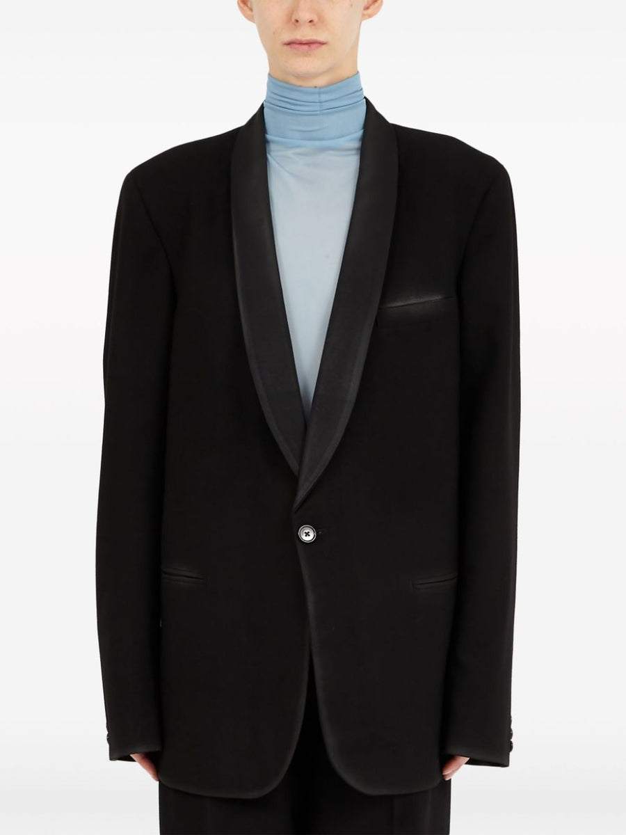 Maison Margiela Luxurious Wool Blazer For Women With Four Stitch Detail And Satin Trim Shawl Collar