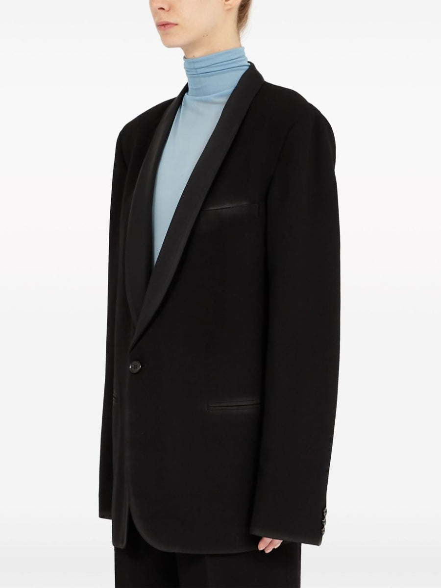 Maison Margiela Luxurious Wool Blazer For Women With Four Stitch Detail And Satin Trim Shawl Collar