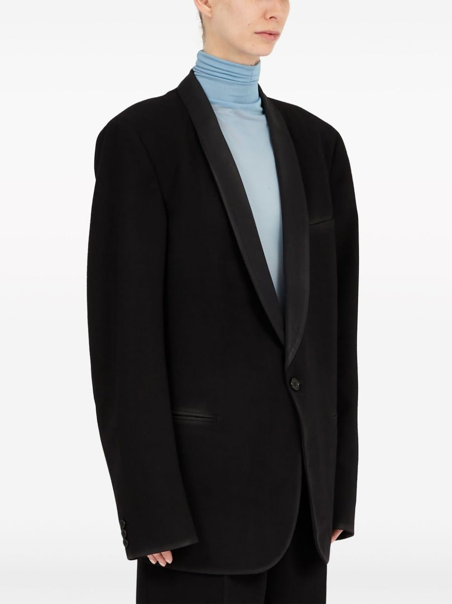 Maison Margiela Luxurious Wool Blazer For Women With Four Stitch Detail And Satin Trim Shawl Collar