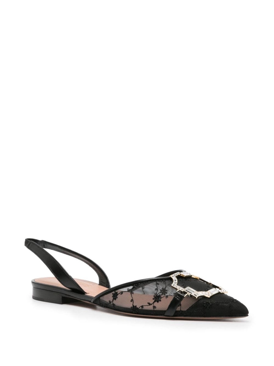 Malone Souliers Misha Luxurious Elastic Slingback Flats With Floral Embroidery And Crystal Buckle For Day To Night Women