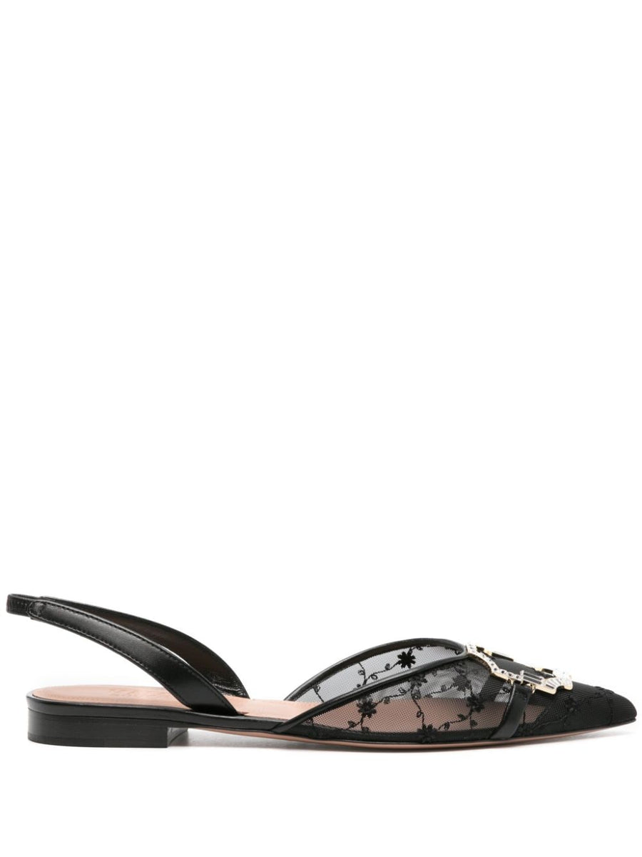 Malone Souliers Misha Luxurious Elastic Slingback Flats With Floral Embroidery And Crystal Buckle For Day To Night Women