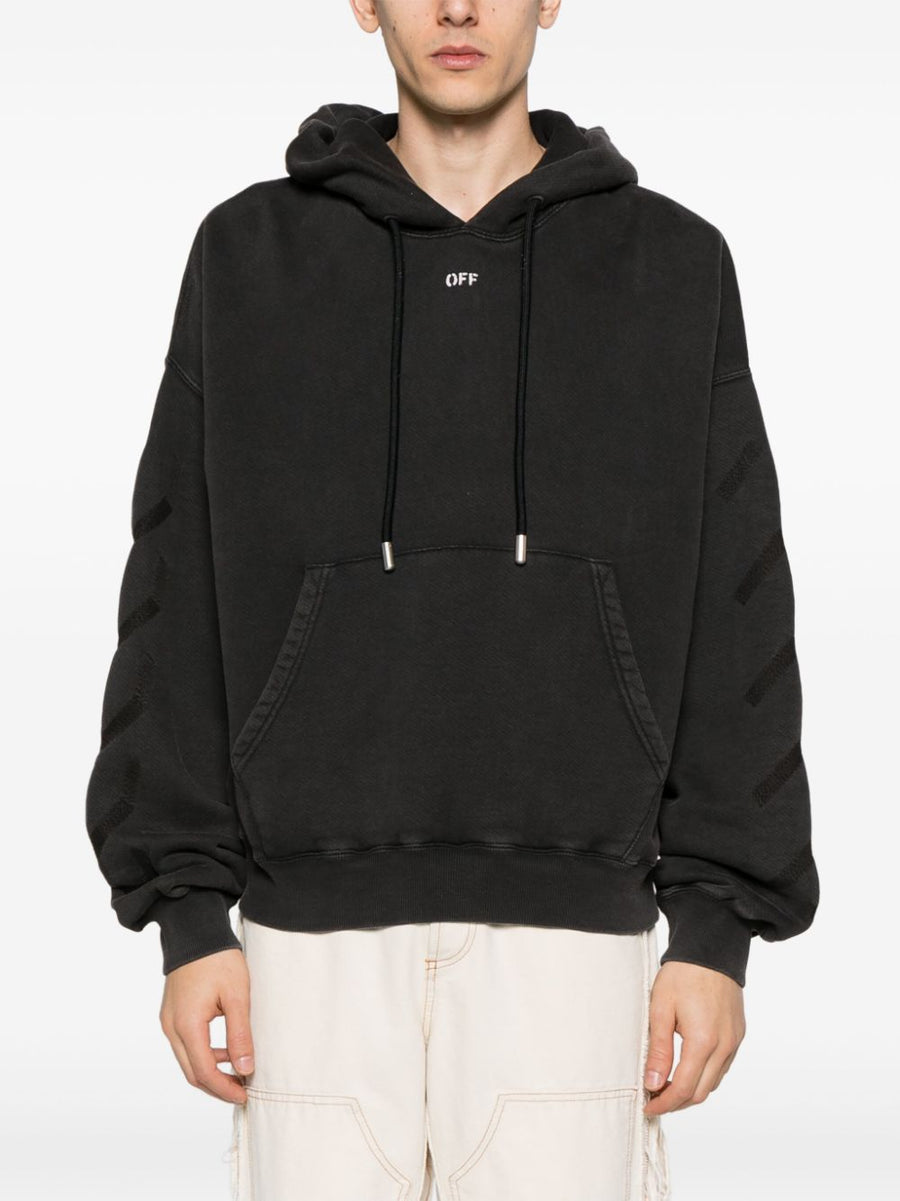 Off White S Matthew Hoodie Black Premium Cotton With Front Logo Stamp For Men Streetwear Essential