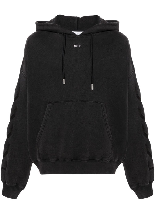 Off White S Matthew Hoodie Black Premium Cotton With Front Logo Stamp For Men Streetwear Essential