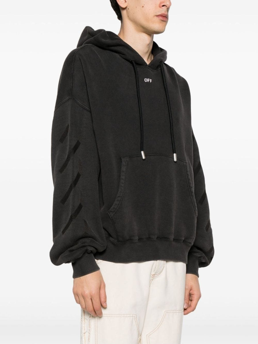 Off White S Matthew Hoodie Black Premium Cotton With Front Logo Stamp For Men Streetwear Essential