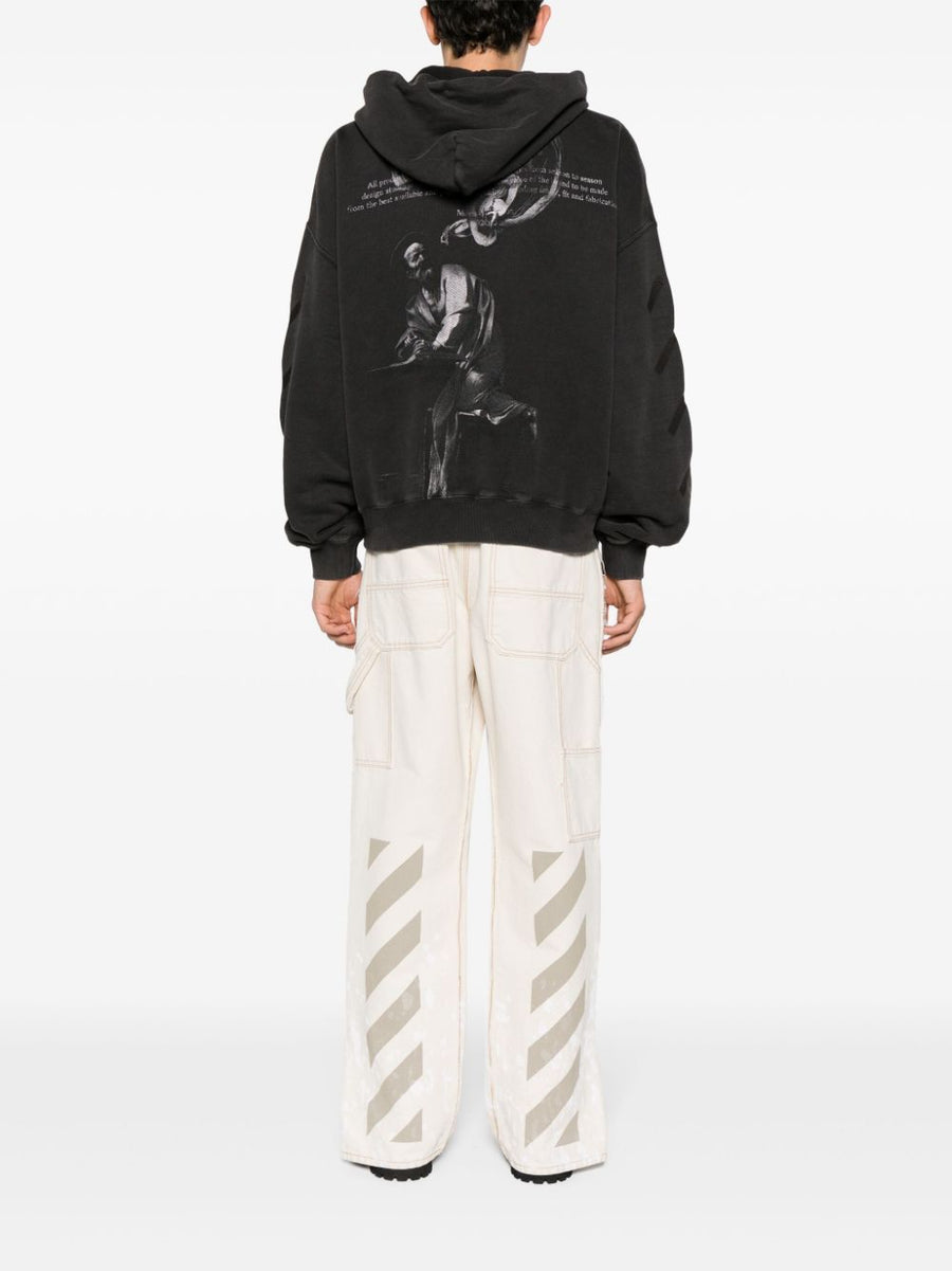 Off White S Matthew Hoodie Black Premium Cotton With Front Logo Stamp For Men Streetwear Essential