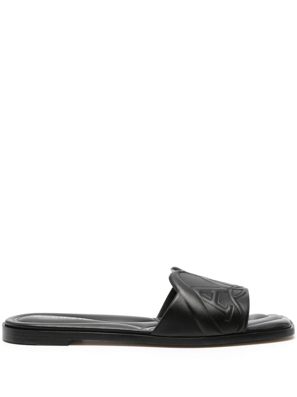 Alexander McQueen Logo Embossed Leather Sandals For Women Cushioned Insole Minimalist Luxury