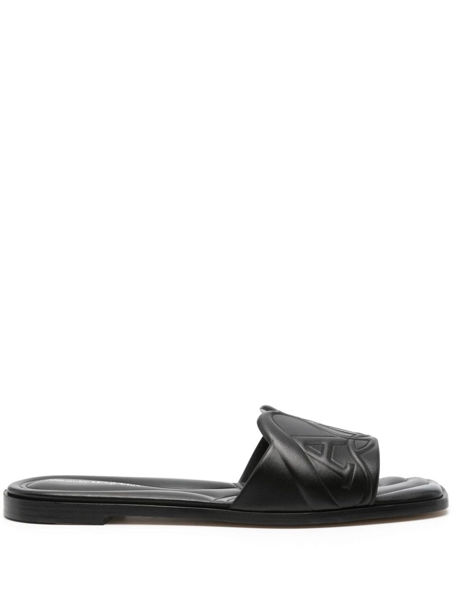 Alexander McQueen Logo Embossed Leather Sandals For Women Cushioned Insole Minimalist Luxury
