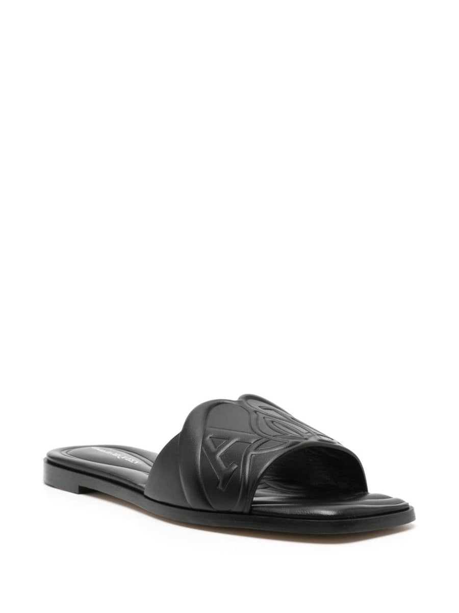 Alexander McQueen Logo Embossed Leather Sandals For Women Cushioned Insole Minimalist Luxury