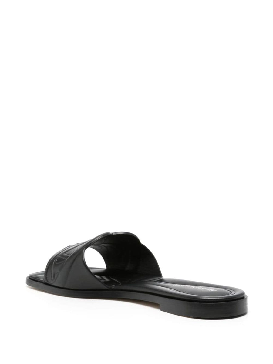 Alexander McQueen Logo Embossed Leather Sandals For Women Cushioned Insole Minimalist Luxury