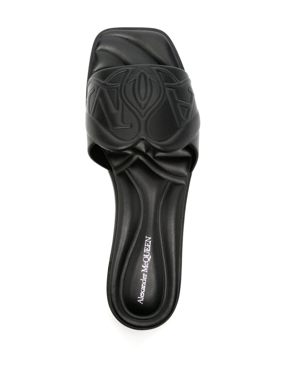 Alexander McQueen Logo Embossed Leather Sandals For Women Cushioned Insole Minimalist Luxury
