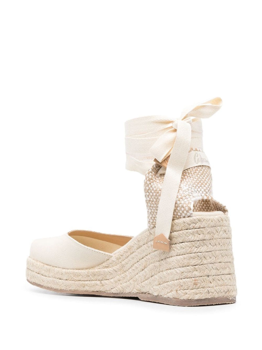 Castañer Tina Raffia Wedge Espadrilles For Women With Ankle Tie Secure Fit 80mm Braided Raffia