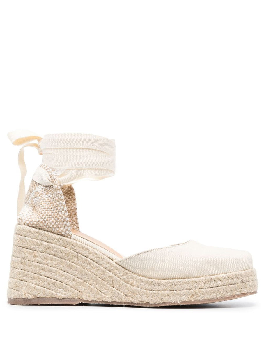 Castañer Tina Raffia Wedge Espadrilles For Women With Ankle Tie Secure Fit 80mm Braided Raffia