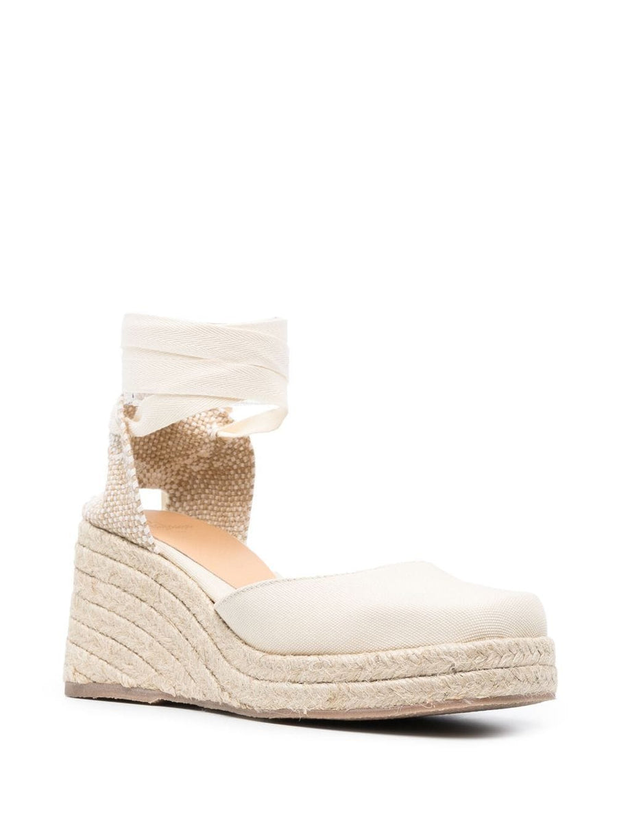 Castañer Tina Raffia Wedge Espadrilles For Women With Ankle Tie Secure Fit 80mm Braided Raffia