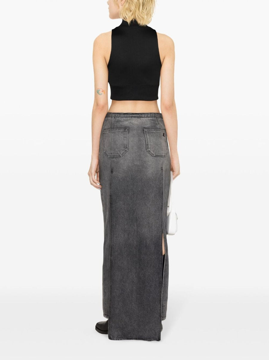 Courrèges Cropped Track Vest For Women Black One Hundred Percent Polyester Versatile Layering Sleeveless With Ribbed Hem