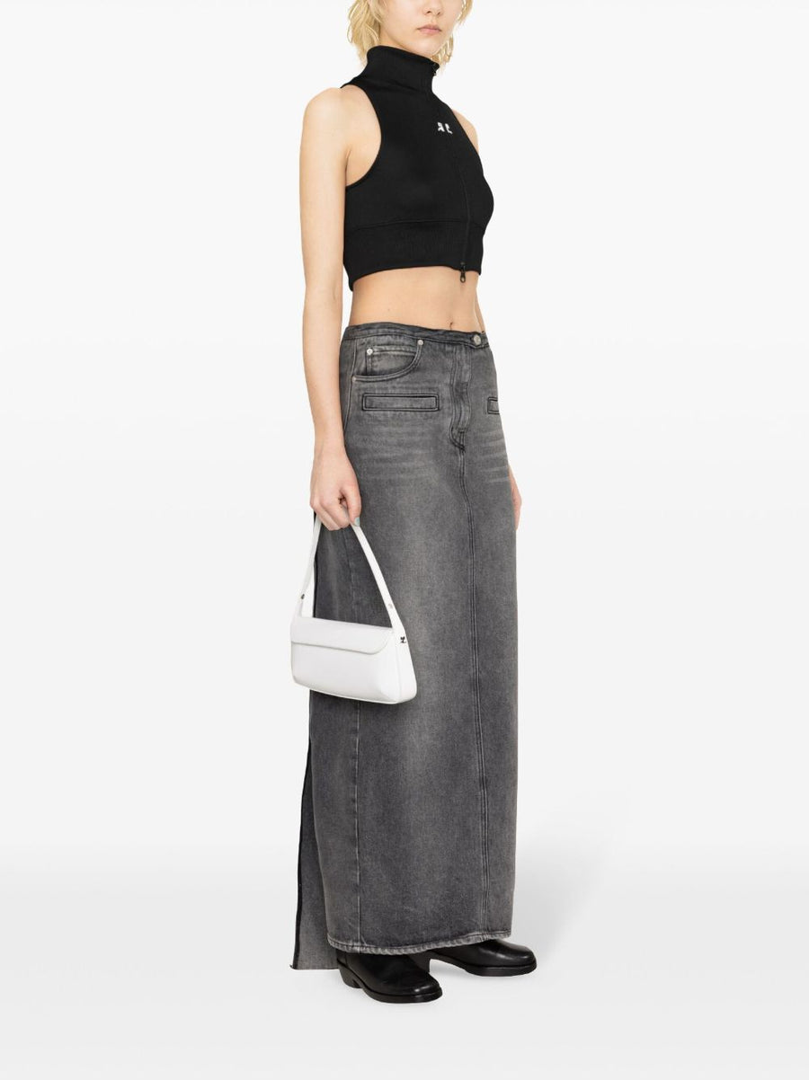 Courrèges Cropped Track Vest For Women Black One Hundred Percent Polyester Versatile Layering Sleeveless With Ribbed Hem