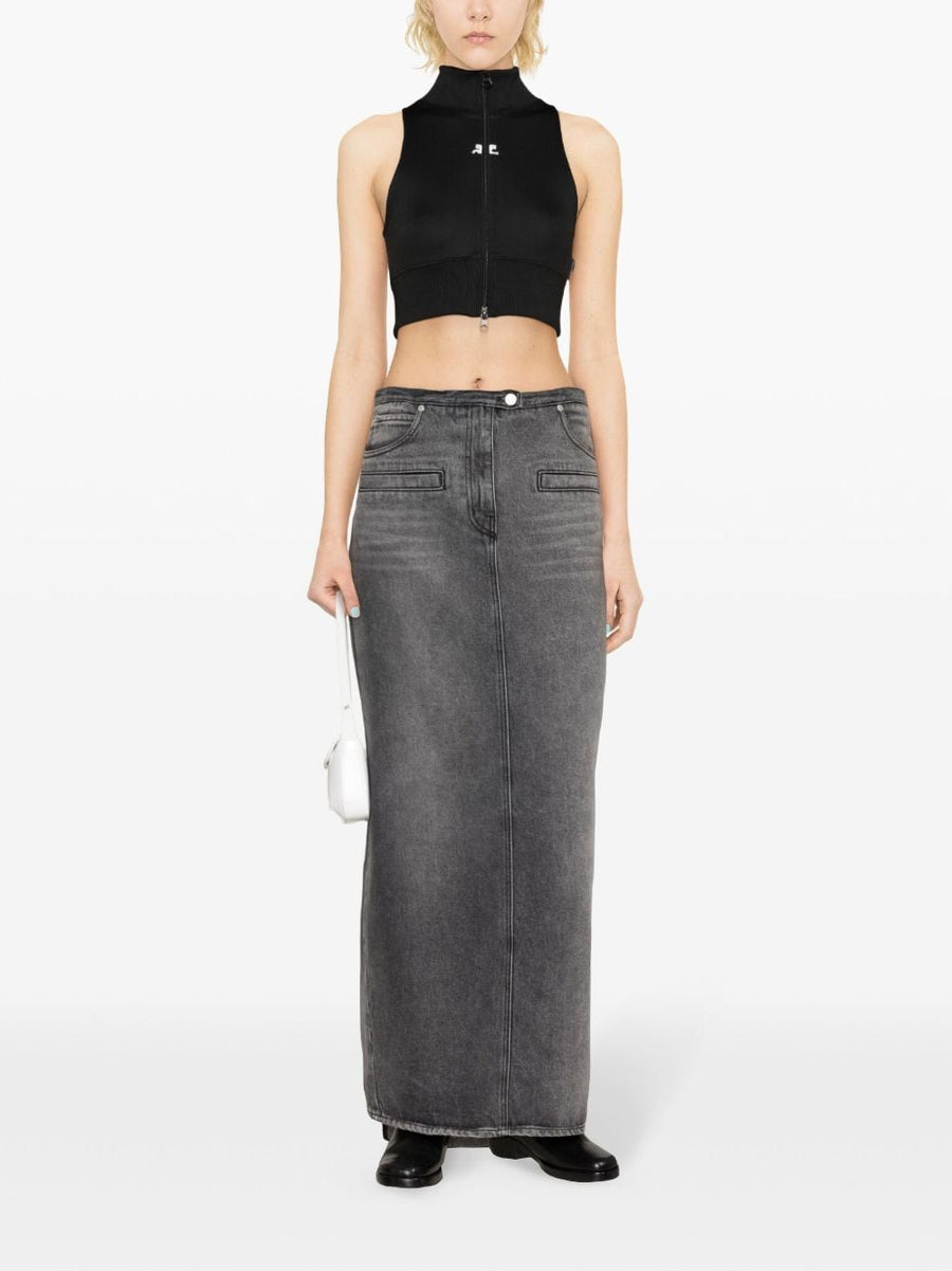 Courrèges Cropped Track Vest For Women Black One Hundred Percent Polyester Versatile Layering Sleeveless With Ribbed Hem