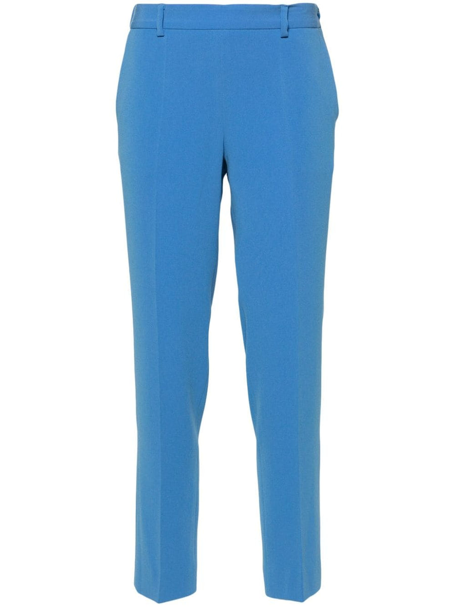 Alberto Biani Cady Trousers For Women Cerulean Blue With Pressed Crease And Elastic Back Waistband